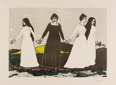 Woodcut Laage - Sommers Abschied von der Heide