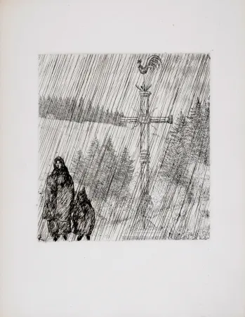 Engraving Laboureur - Bretagne : Promenade au calvaire, 1946