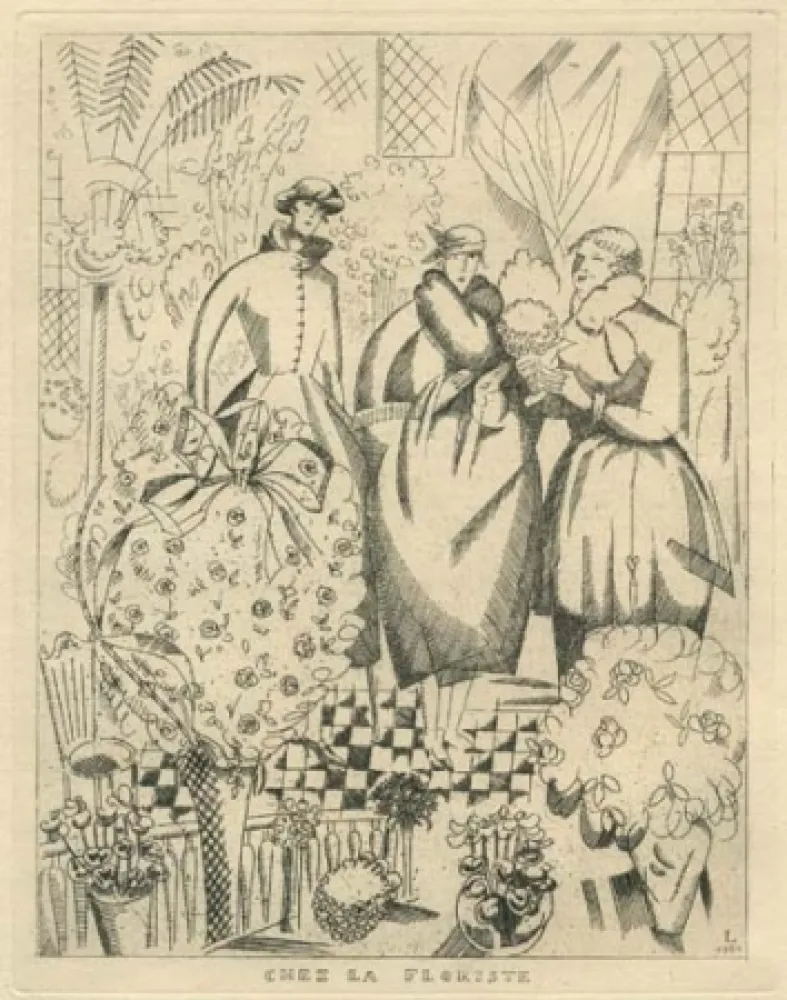 Engraving Laboureur - Chez la floriste (fleuriste)