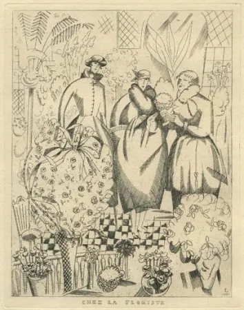 Engraving Laboureur - Chez la floriste (fleuriste)