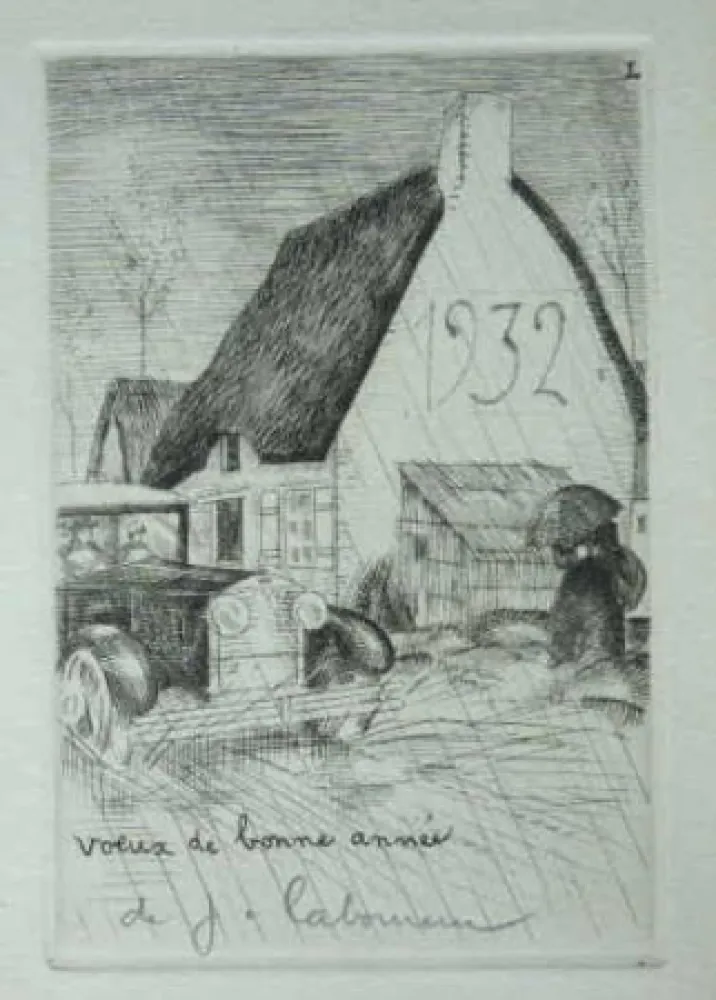 Engraving Laboureur - L’Auto sous la pluie