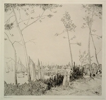 Etching Laboureur - Le Promenade sur le Port
