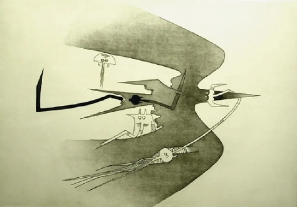 Etching And Aquatint Lam - Des hommes- oiseaux, des nageurs-courbes