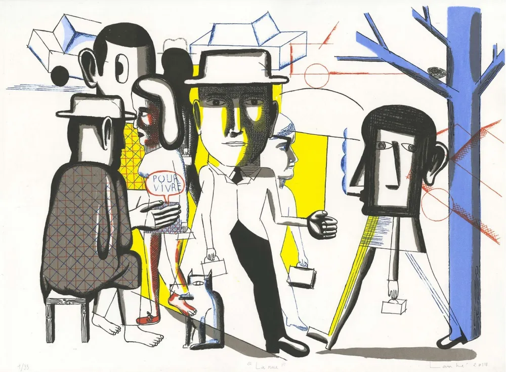 Lithograph Lambé - La Rue