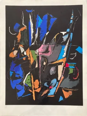 Lithograph Lanskoy - Composition abstraite sur fond noir 