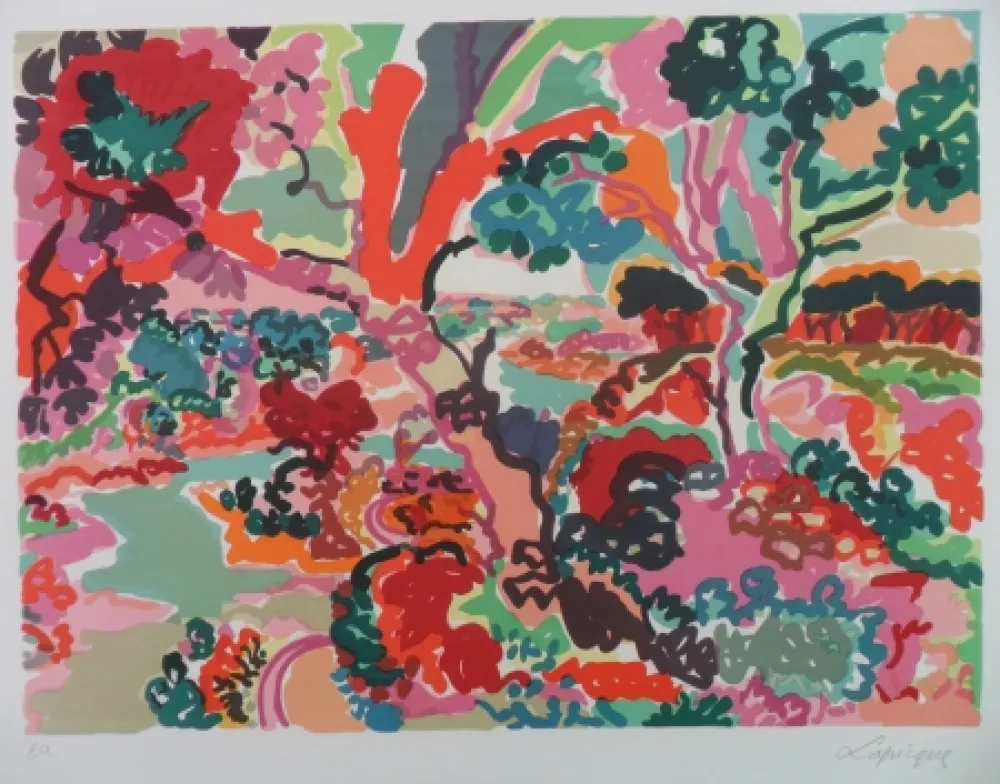 Lithograph Lapicque - Foret au bord du Trieux