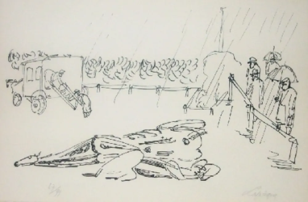 Lithograph Lapicque - L'accident