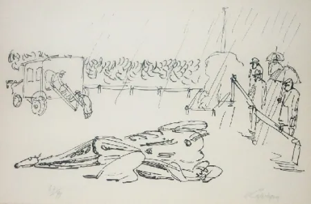 Lithograph Lapicque - L'accident