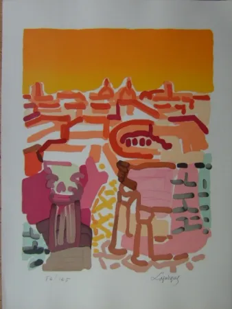 Lithograph Lapicque - Rome -Le Forum