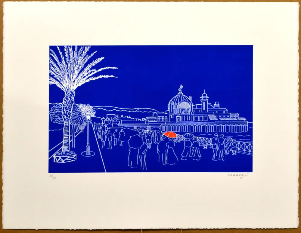 Linocut Larregui - Nice - Palais de la jetée