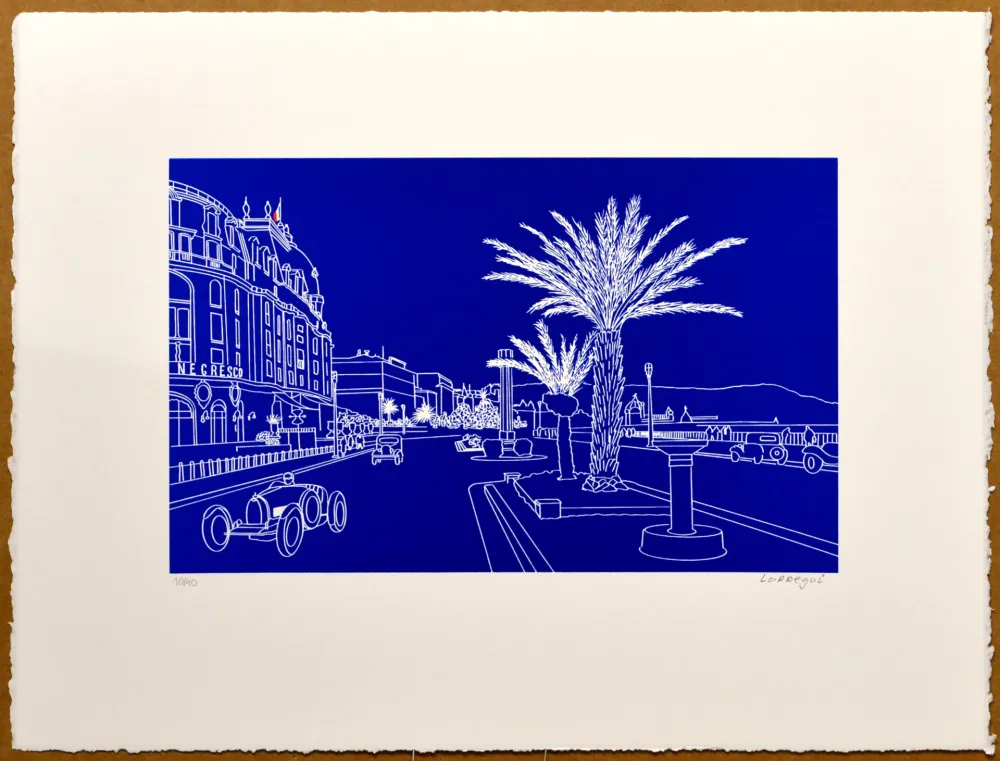Linocut Larregui - Nice - Promenade des Anglais
