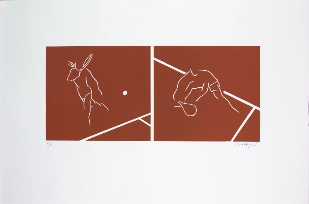 Linocut Larregui - Tennis-terre battue