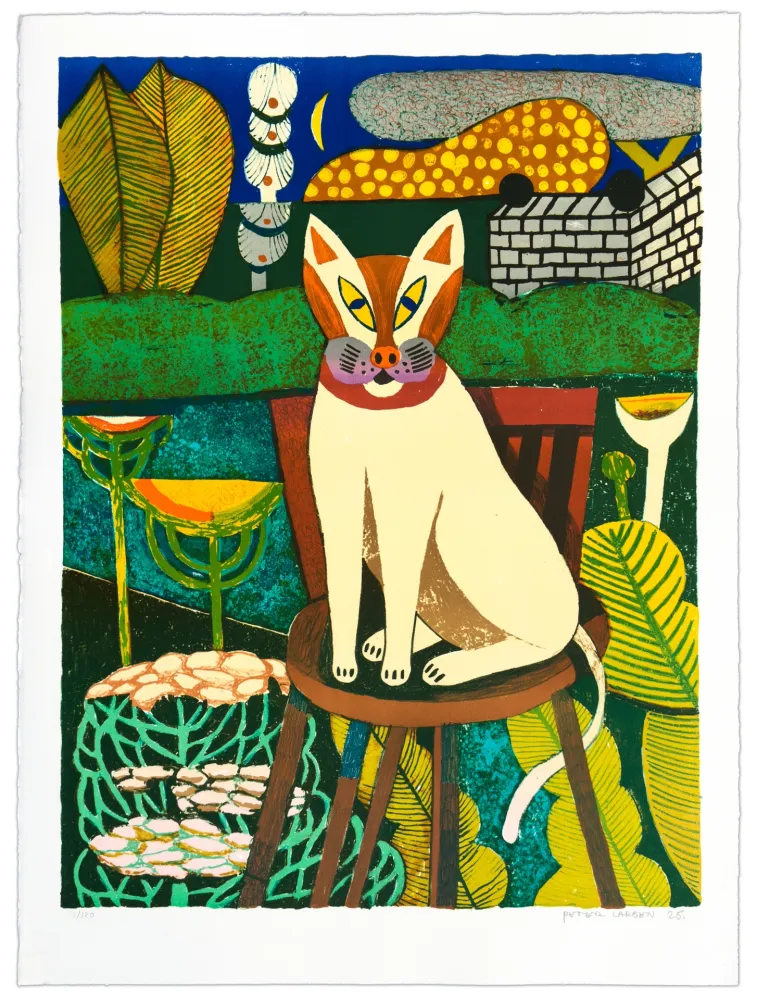 Lithograph Larsen - La Chat dans le Jardin
