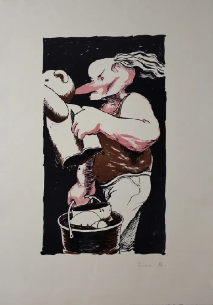 Lithograph Larsen - The Assistant Helps Out