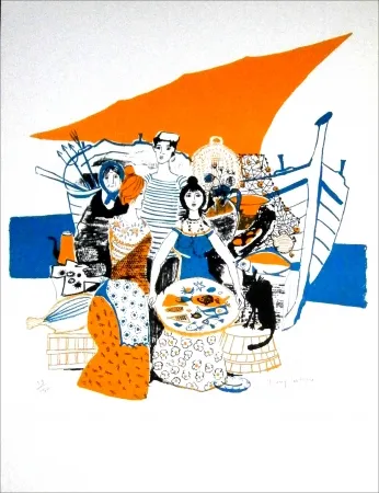Lithograph Lartigue - Les Poissons