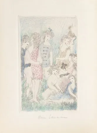 Etching Laurencin - Huit filles dans un pré