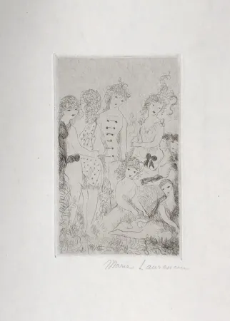 Etching Laurencin - Huit filles dans un pré
