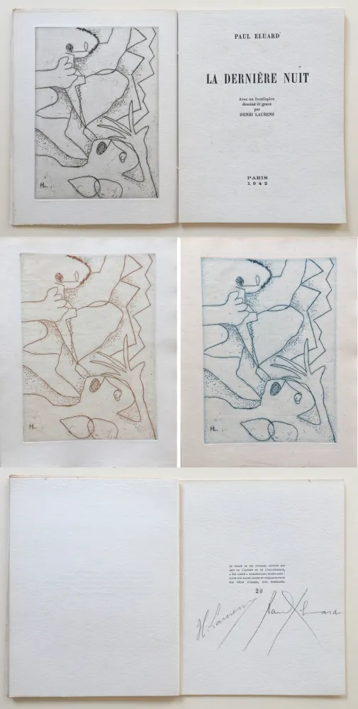 Illustrated Book Laurens - Paul Éluard : La Dernière Nuit. Avec un frontispice gravé par Henri Laurens (1942).