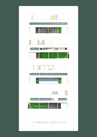 Lithograph Le Corbusier - Le Corbusier: 'Villa Savoye, Four Elevations' Offset-lithograph