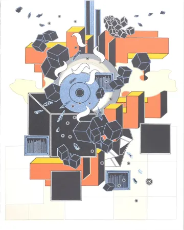 Lithograph Le Yaouanc - L'Oeuvre des Hommes : Le Feu