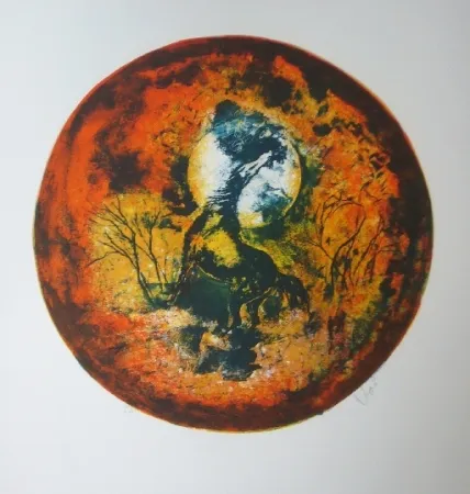 Lithograph Lebadang - Cheval clair lune