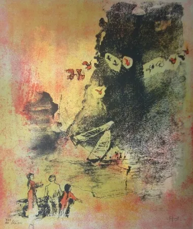 Lithograph Lebadang - Entrée de village