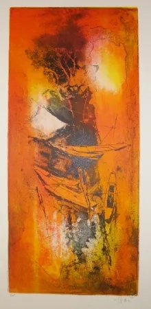 Lithograph Lebadang - Jonques amarées