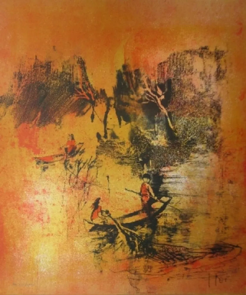 Lithograph Lebadang - Maison sur eau