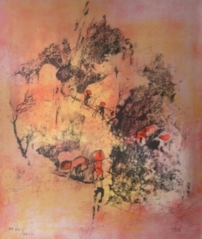 Lithograph Lebadang - Recolte de riz