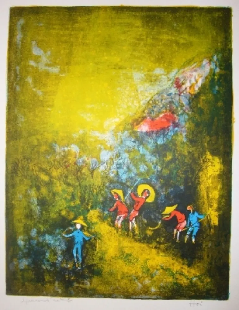 Lithograph Lebadang - Travaux au champ