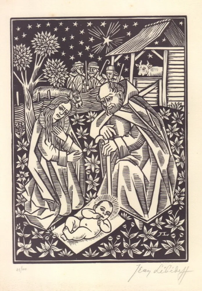 Woodcut Lébédeff  - L'Adoration des Mages