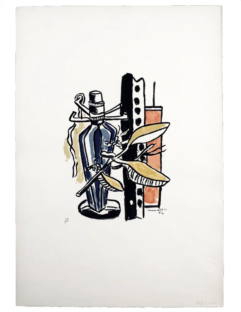 Screenprint Leger - Composition a la bouteille bleue