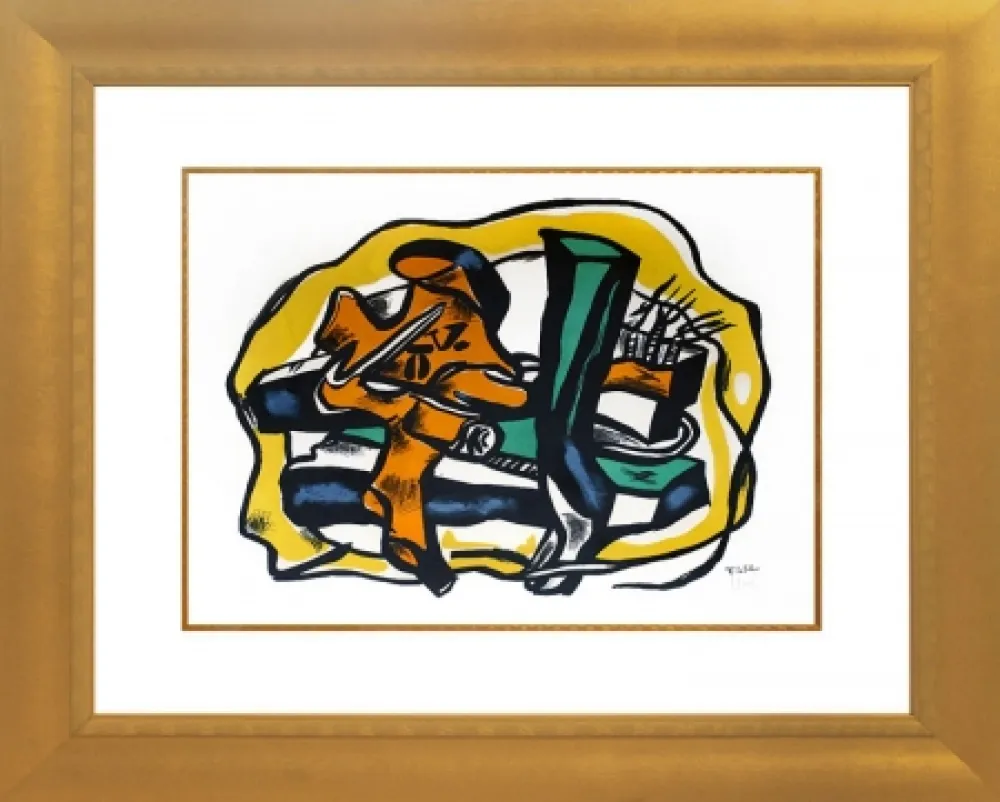 Lithograph Leger - Composition sur fond Jaune