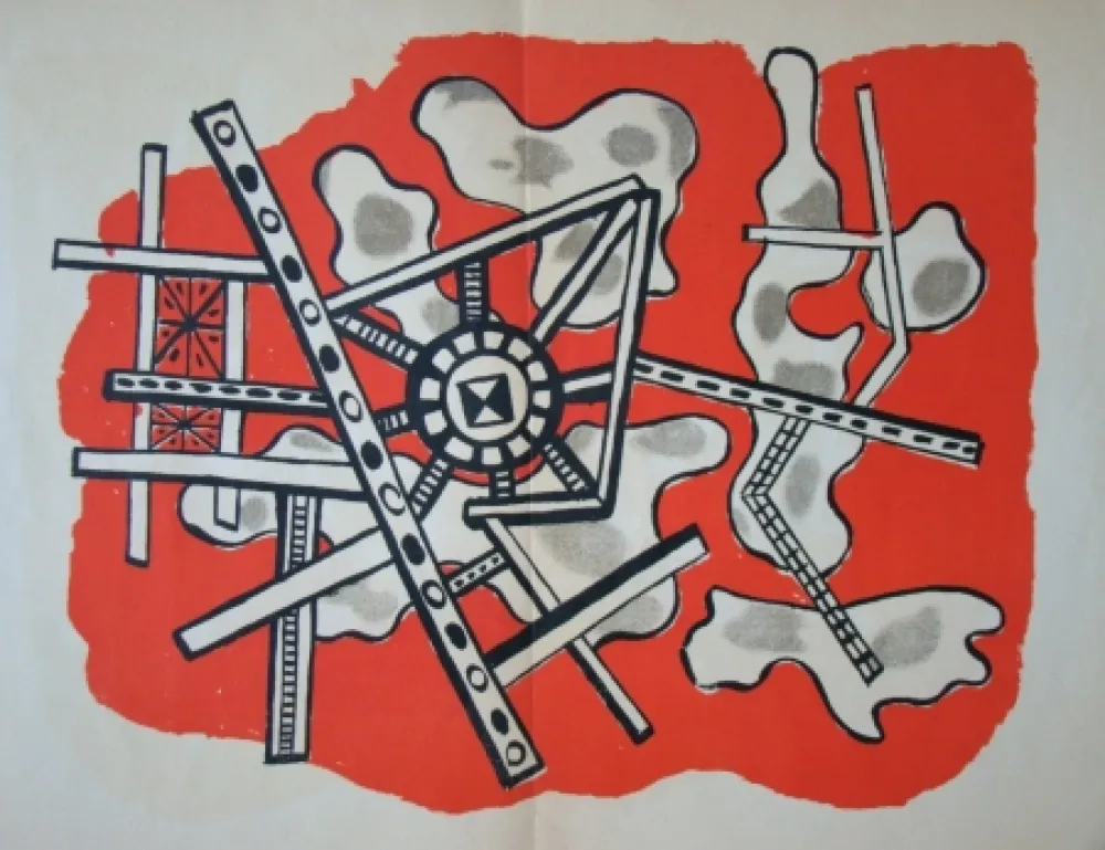 Lithograph Leger - Construction sur fond rouge