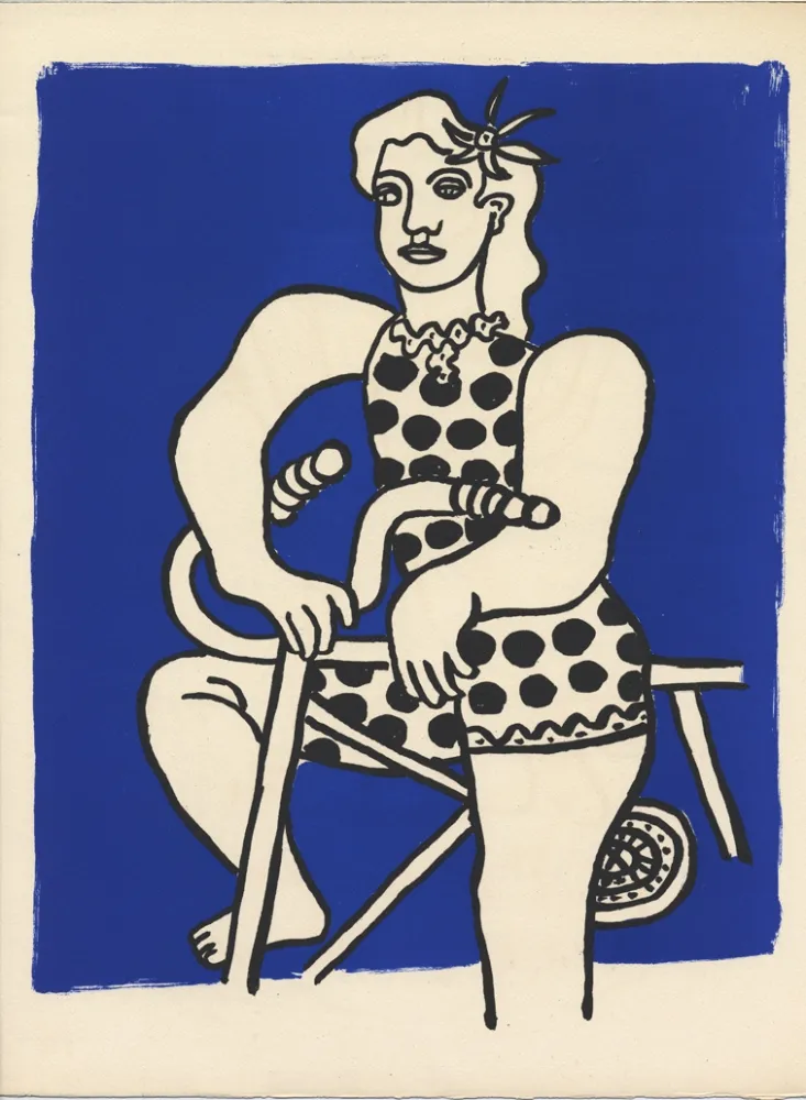 Lithograph Leger - CYCLISTE SUR FOND BLEU (LE CIRQUE 1950)