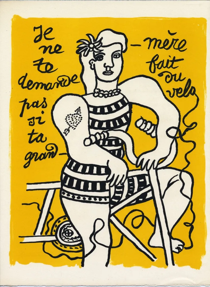 Lithograph Leger - CYCLISTE SUR FOND JAUNE (LE CIRQUE 1950)
