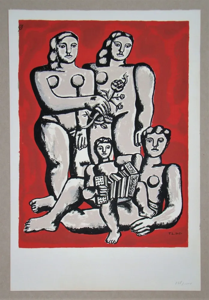 Screenprint Leger - Femmes et enfants a l'accordeon