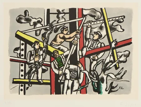 Lithograph Leger - Fernad Legér (1881–1955) – Les constructeurs – Color lithograph on paper – 1950