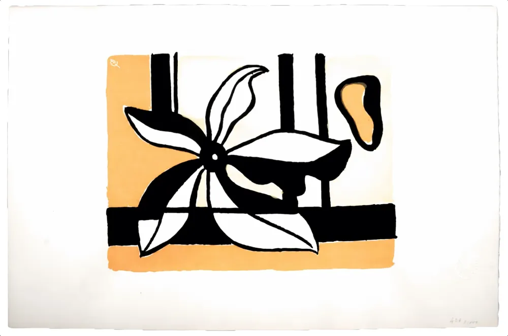 Screenprint Leger -  Fleur sur fond Jaune et Orange