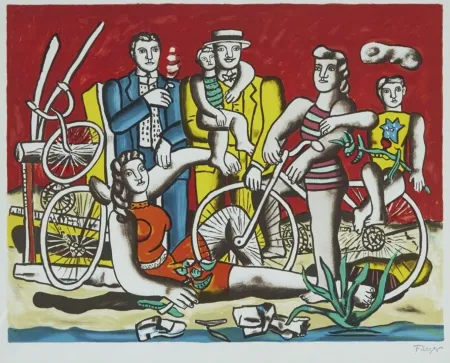 Lithograph Leger - Les Loisirs Sur Fond Rouge