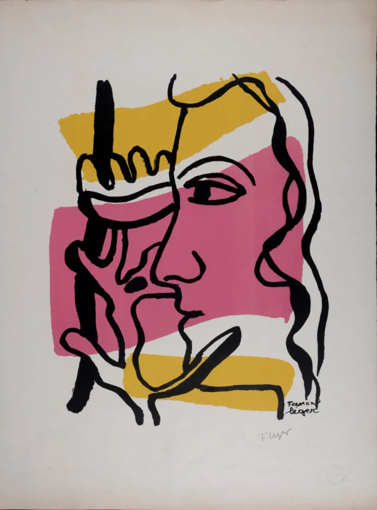 Lithograph Leger - Profil à la fleur, c. 1948