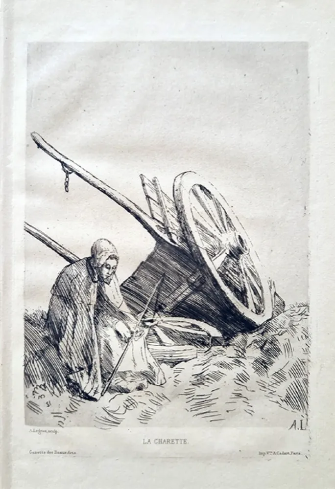 Engraving Legros - La charette