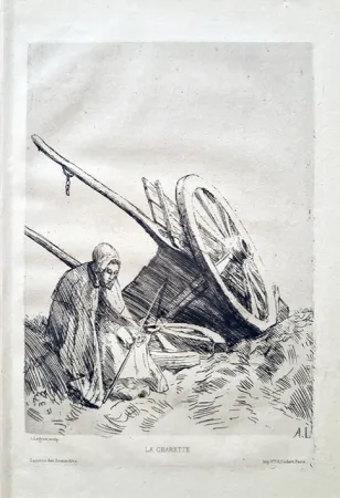 Engraving Legros - La charette