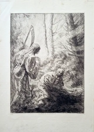Engraving Legros - La mort et le bucheron
