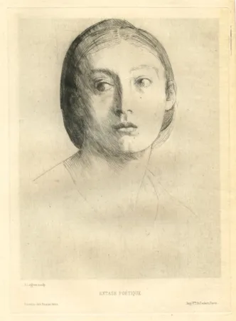 Drypoint Legros - Tête de jeune fille / Extase poétique