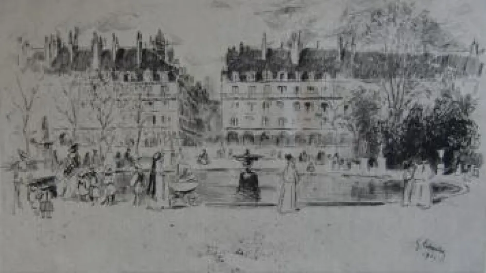 Etching Leheutre - Le petit bassin des Tuileries