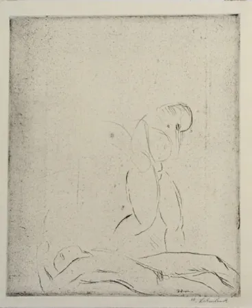 Drypoint Lehmbruck - Liegender Mann, stehende Frau, Skizze