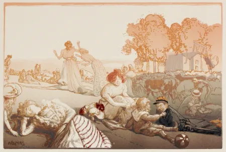 Woodcut Lepere - Sonntag vor den Thoren von Paris  (Bucolique moderne)