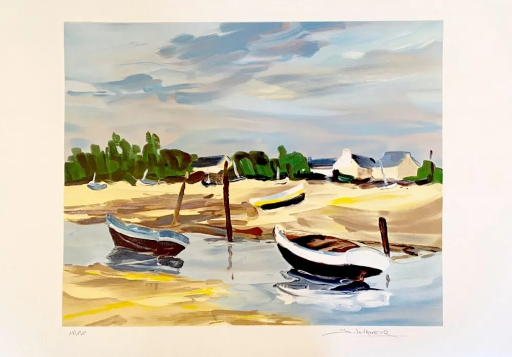 Lithograph Levasseur - Barques