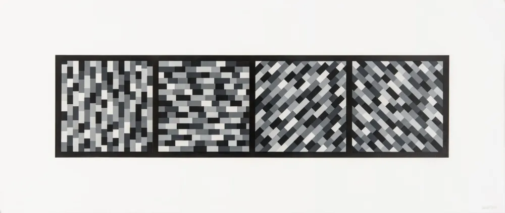 Linocut Lewitt - Broken Gray Bands in Four Directions